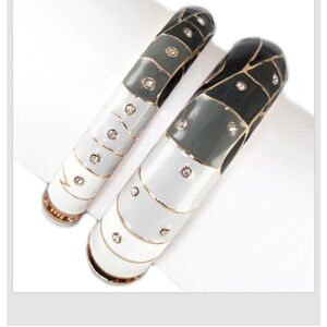 Black Gray White Gold Set of Two Crystal Enamel Bangle Bracelets